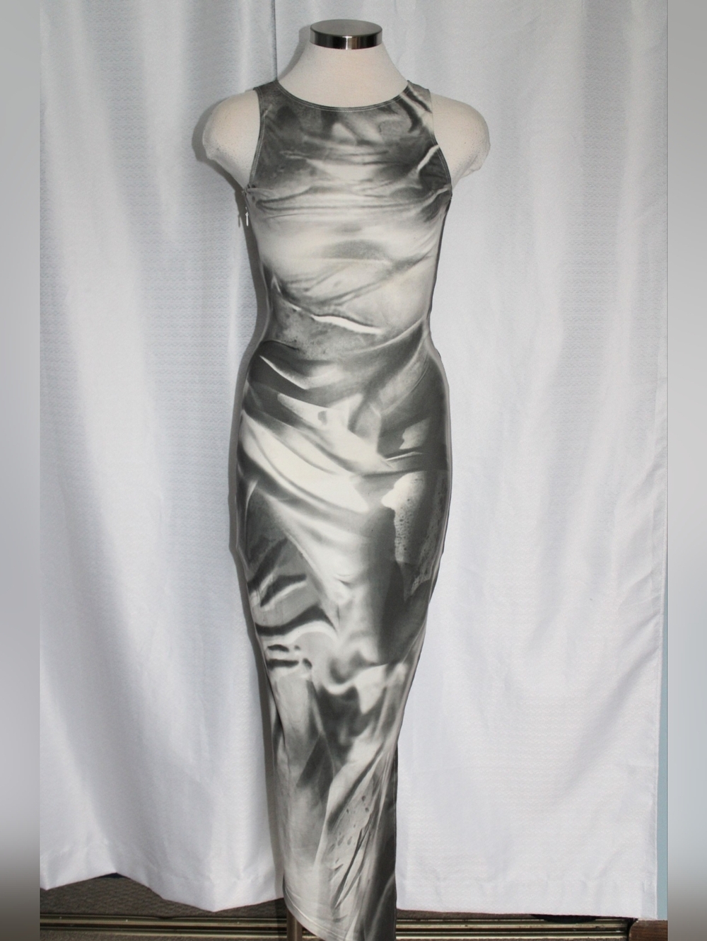 SHEIN ICON Gray White Tie Dye Mesh Maxi Dress XS